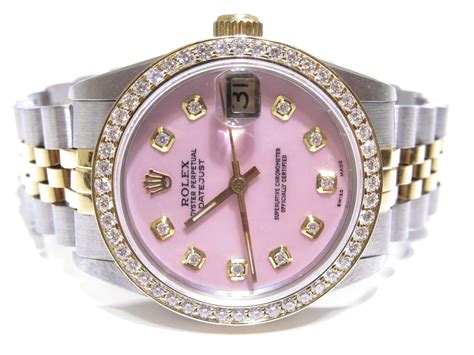 pink.rolex watch|Rolex pink face with diamonds.